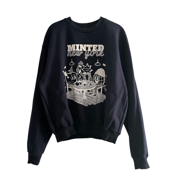Minted New York Run Club Navy Blue Cafe Retro Graphic Crew Neck Sweatshirt - Picture 1 of 4